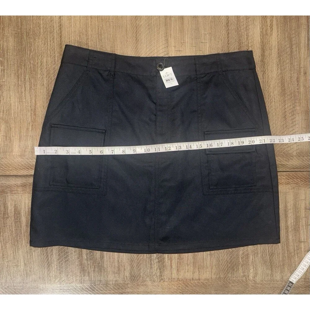 NWT Loft Ann Taylor Black Cargo Mini Skirt Linen Blend Womens Size 12 NEW $69.95
